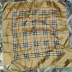 Burberry Tan Black White Red Classic Check Silk Scarf